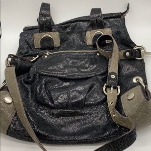 Vintage Black&Gray shiny metallic fold-over bag
